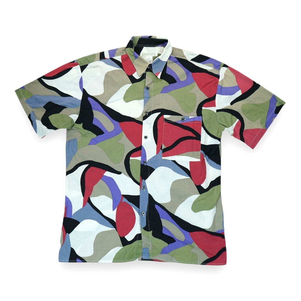 Vintage 90s Expressions Worldwide Abstract Pattern Shirt Men's‎ Short Sleeve M